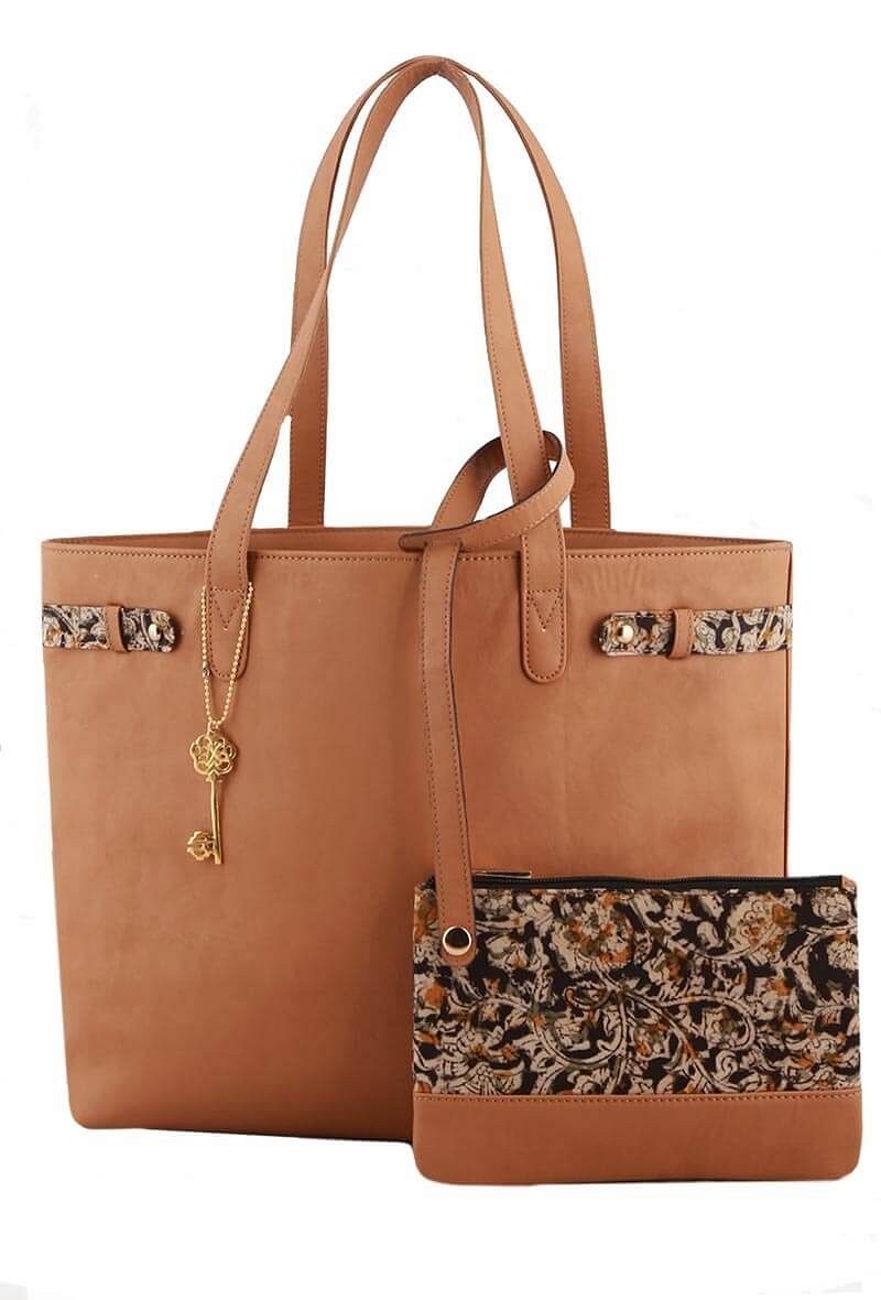 Tan Kalamkari Tote Bag