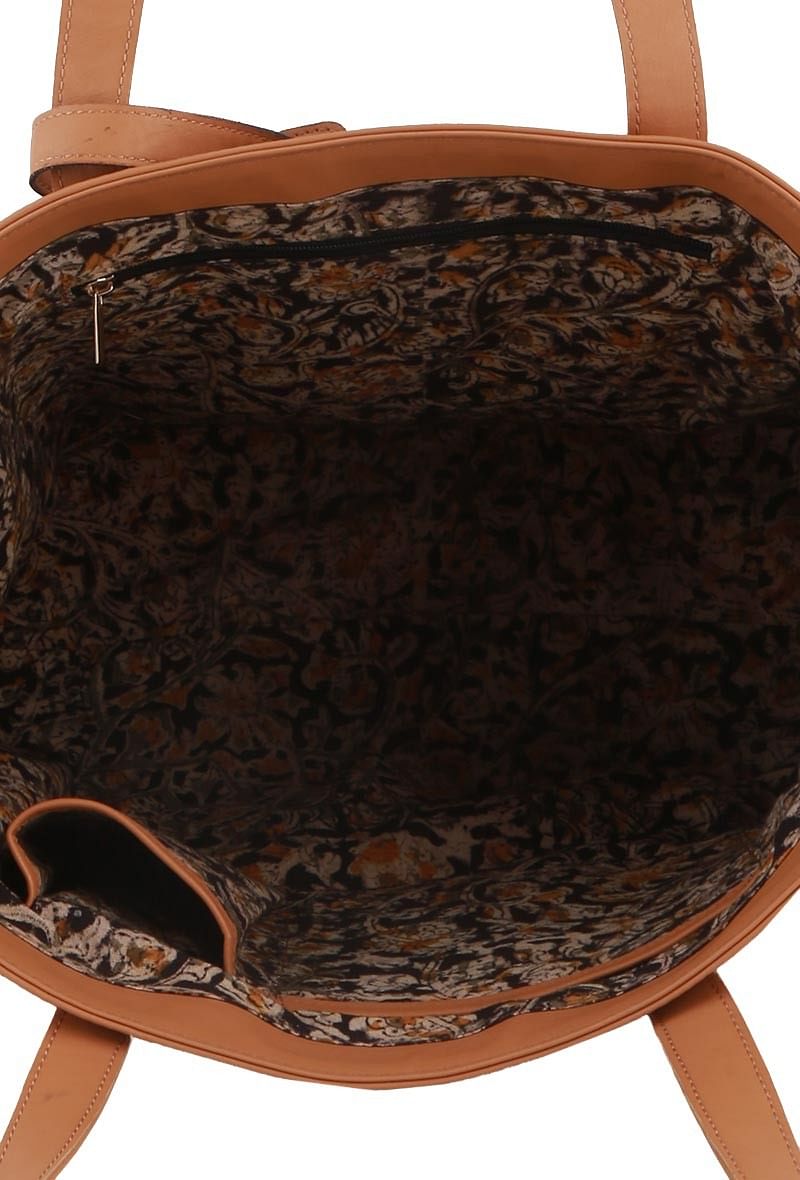 Tan Kalamkari Tote Bag