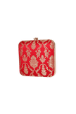 Red Brocade Box Clutch with Sling (6.5 X 2 X 6)