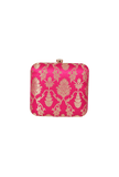 Fuschia Brocade Box Clutch with Sling (6.5 X 2 X 6)