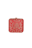 Garnet Red Brocade Box Clutch with Sling (6.5 X 2 X 6)