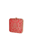 Garnet Red Brocade Box Clutch with Sling (6.5 X 2 X 6)