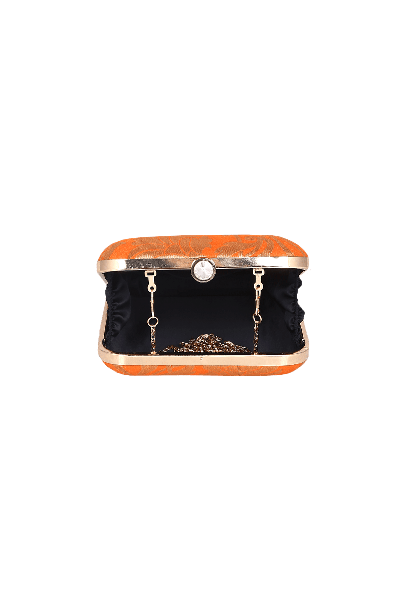 Orange Brocade Box Clutch (6.5 X 2 X 6)