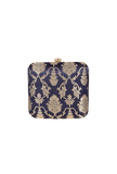 Sapphire Blue Brocade Box Clutch with Sling (6.5 X 2 X 6)