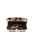 Sapphire Blue Brocade Box Clutch with Sling (6.5 X 2 X 6)