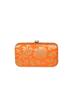 Tangerine Brocade Box Clutch with Sling (8 X 2 X 4.5)