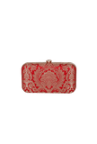 Scarlet Red Brocade Box Clutchwith Sling (8 X 2 X 4.5)