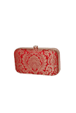 Scarlet Red Brocade Box Clutchwith Sling (8 X 2 X 4.5)