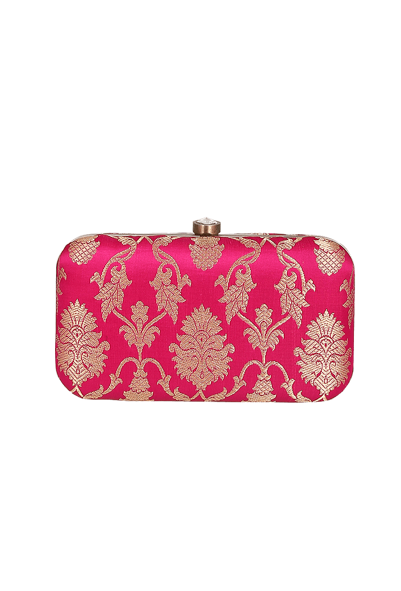 Amaranth Brocade Box Clutchwith Sling (8 X 2 X 4.5)