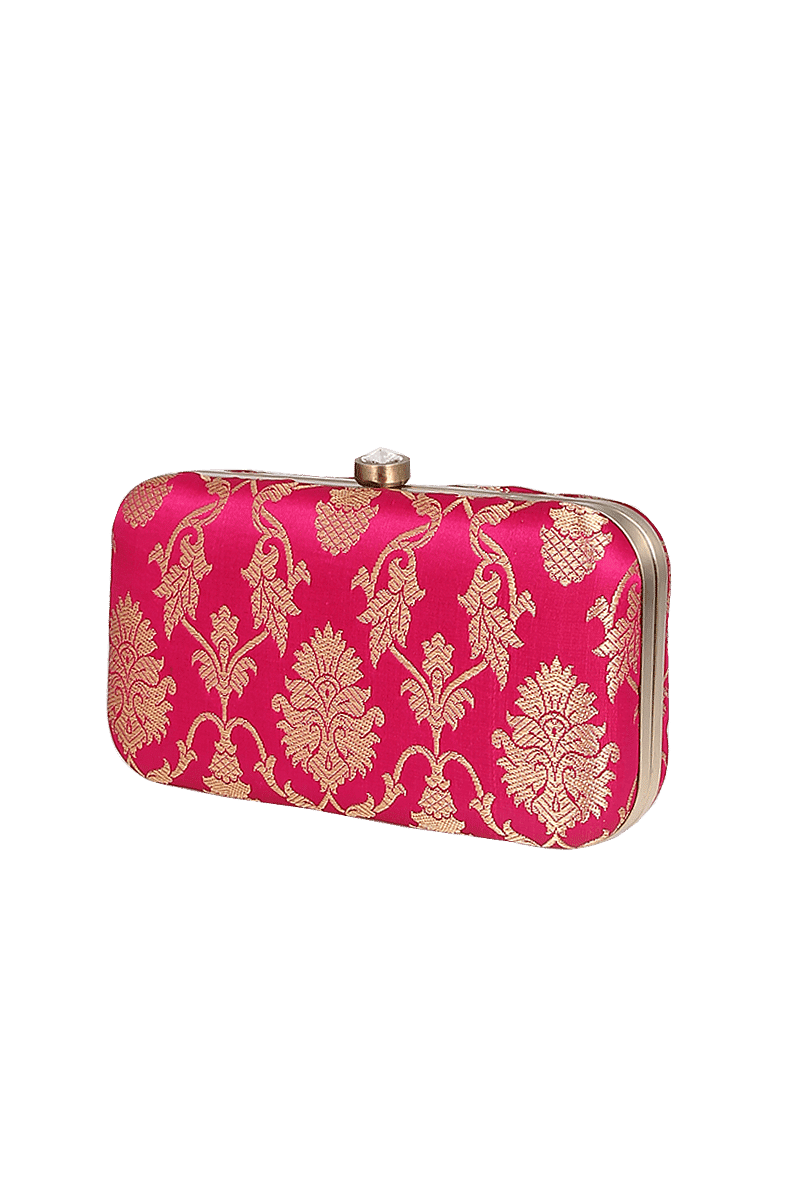 Amaranth Brocade Box Clutchwith Sling (8 X 2 X 4.5)