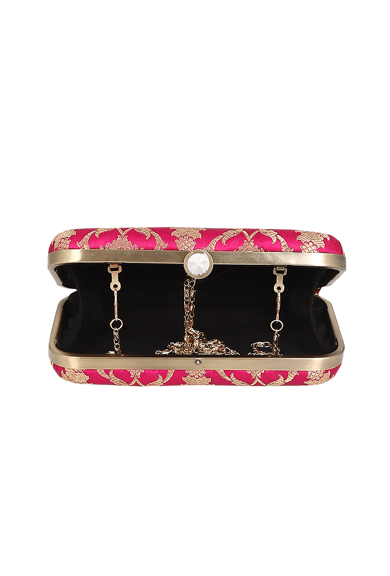 Amaranth Brocade Box Clutchwith Sling (8 X 2 X 4.5)