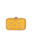 Sunflower Yellow Brocade Box Clutchwith Sling (8 X 2 X 4.5)