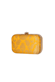 Sunflower Yellow Brocade Box Clutchwith Sling (8 X 2 X 4.5)