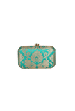 Forest Green Brocade Box Clutchwith Sling (8 X 2 X 4.5)