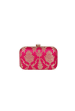 Rosy Red Brocade Box Clutchwith Sling (8 X 2 X 4.5)