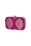 Dark Pink Brocade Box Clutch with Sling (8 X 2 X 4.5)
