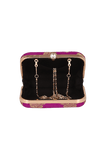 Dark Pink Brocade Box Clutch with Sling (8 X 2 X 4.5)
