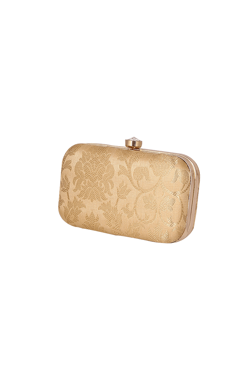 Soft Beige Brocade Box Clutch with Sling (8 X 2 X 4.5)