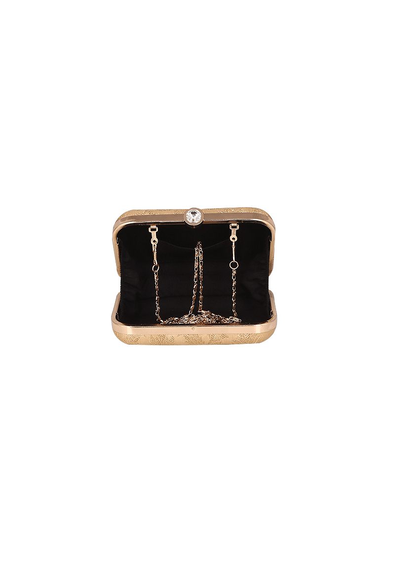 Soft Beige Brocade Box Clutch with Sling (8 X 2 X 4.5)