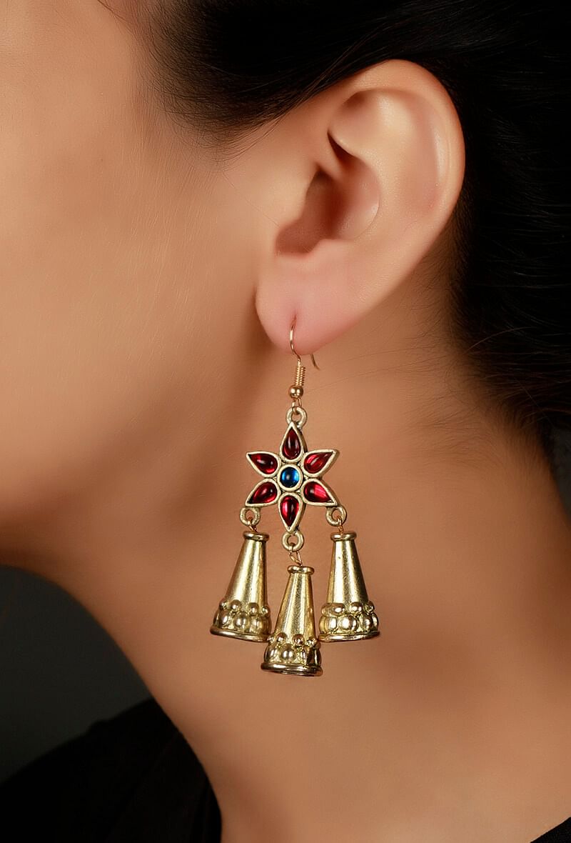 Red German Silver Afghan Earrings