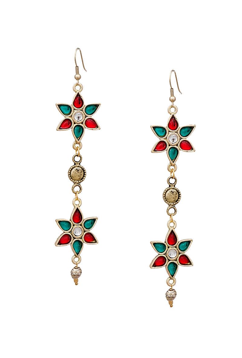 Double Flower Afghan German Silver Earrings