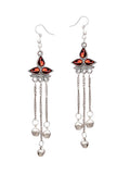 Red Tri-Leaf Afghan German Silver Earrings
