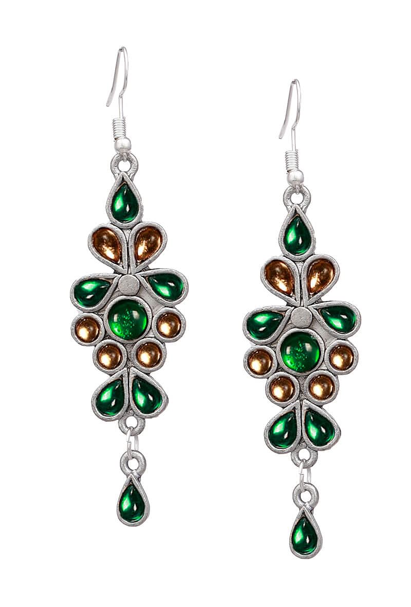 Yellow-Green Afghan German Silver Earrings