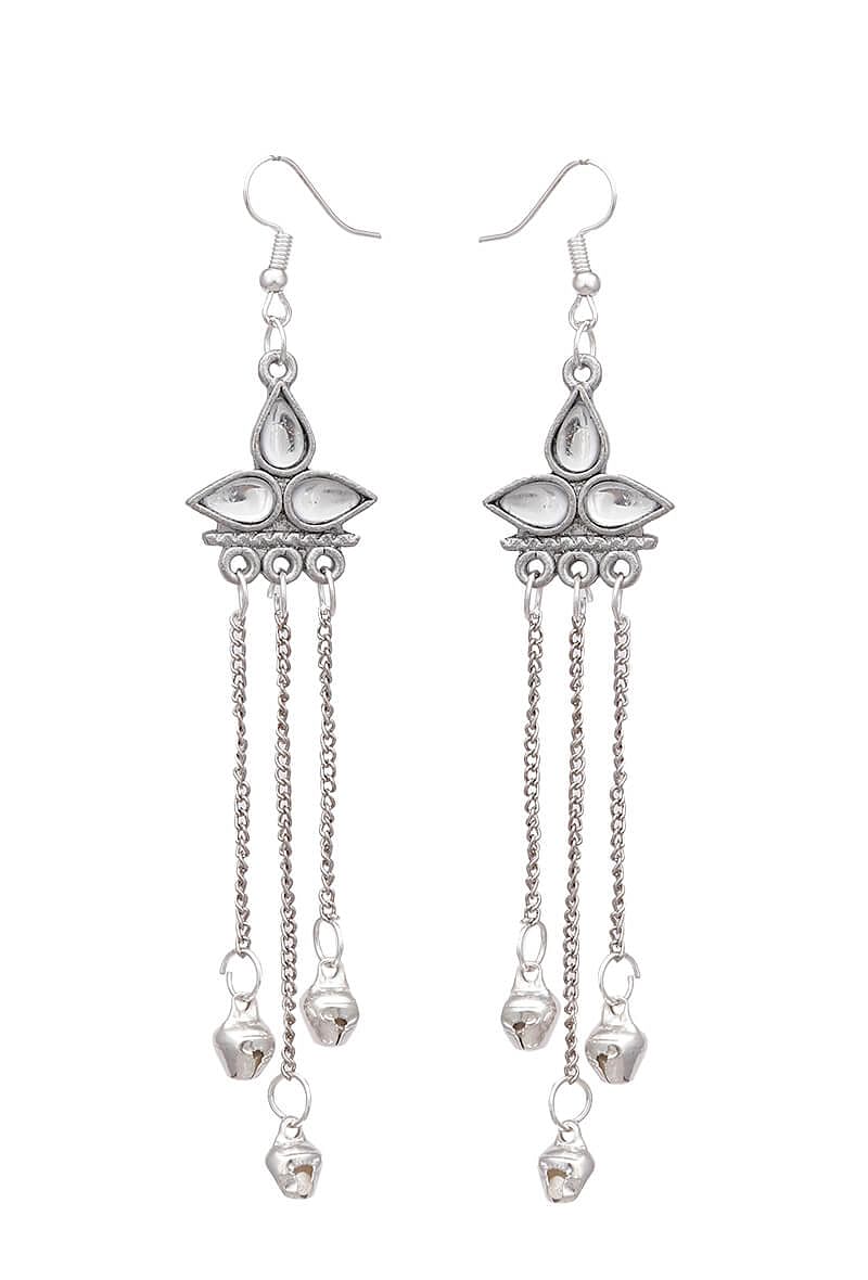 Silver Ghungroo German Silver Afghan Earrings