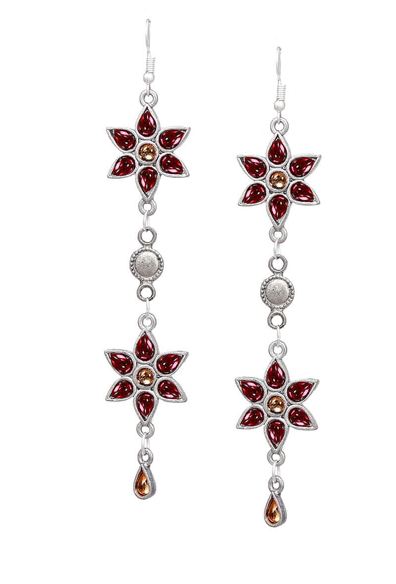 Fuschia German Silver Afghan Earrings