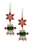 Pink-Green Afghan German Silver Earrings