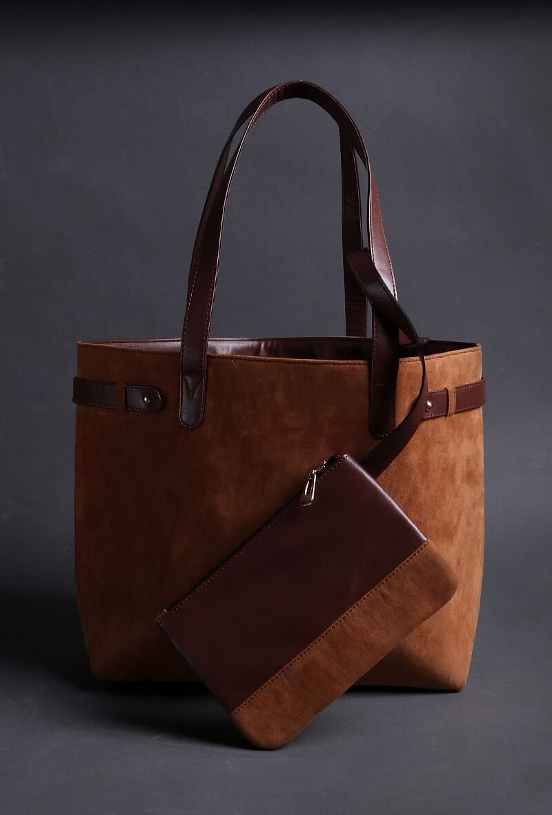Brown Suede Tote Bag (9.5"x14.7"x6.5")