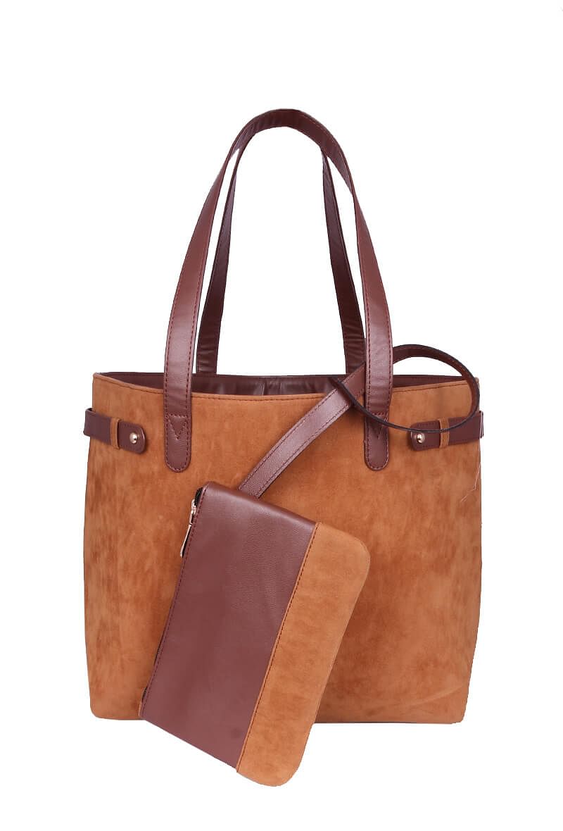 Brown Suede Tote Bag (9.5"x14.7"x6.5")