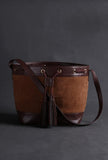 Brown Suede Bucket Bag (9.5"x14.7"x6.5")