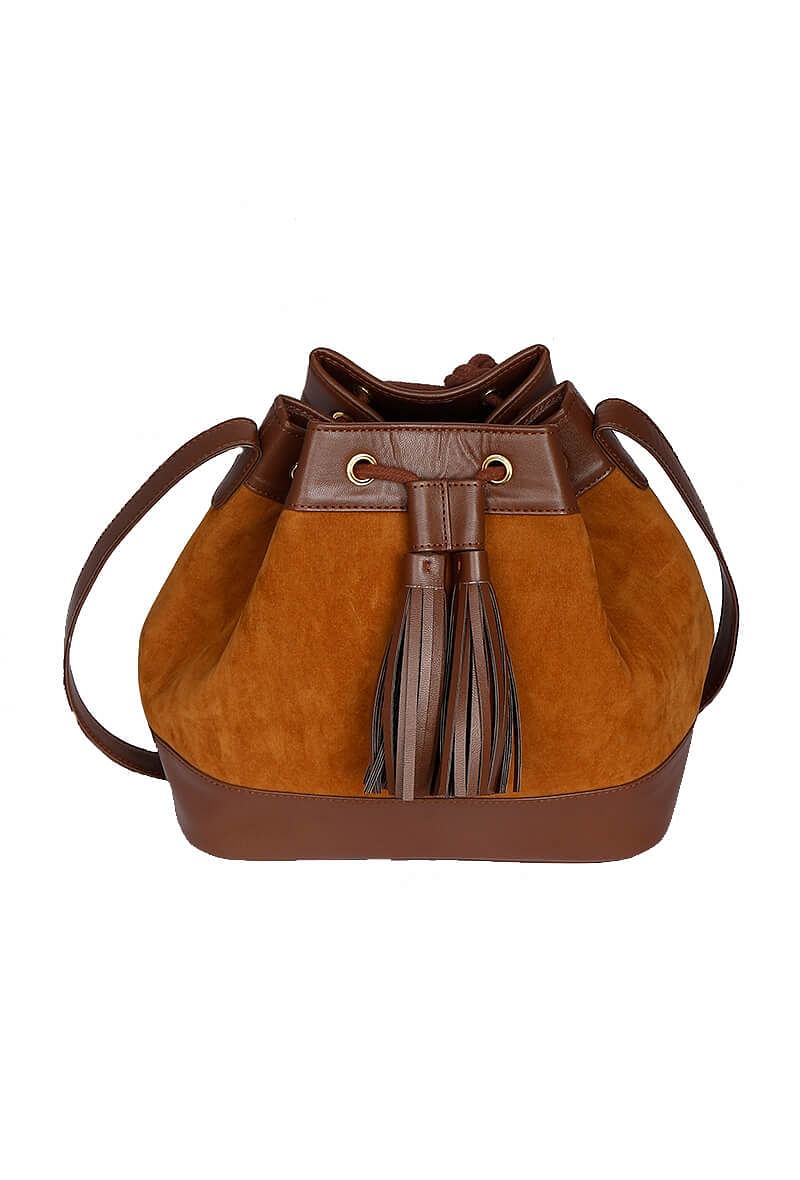 Brown Suede Bucket Bag (9.5"x14.7"x6.5")