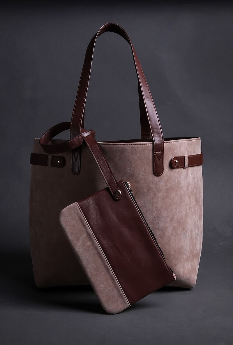 Beige Suede Tote Bag (11.3"x17"x5")