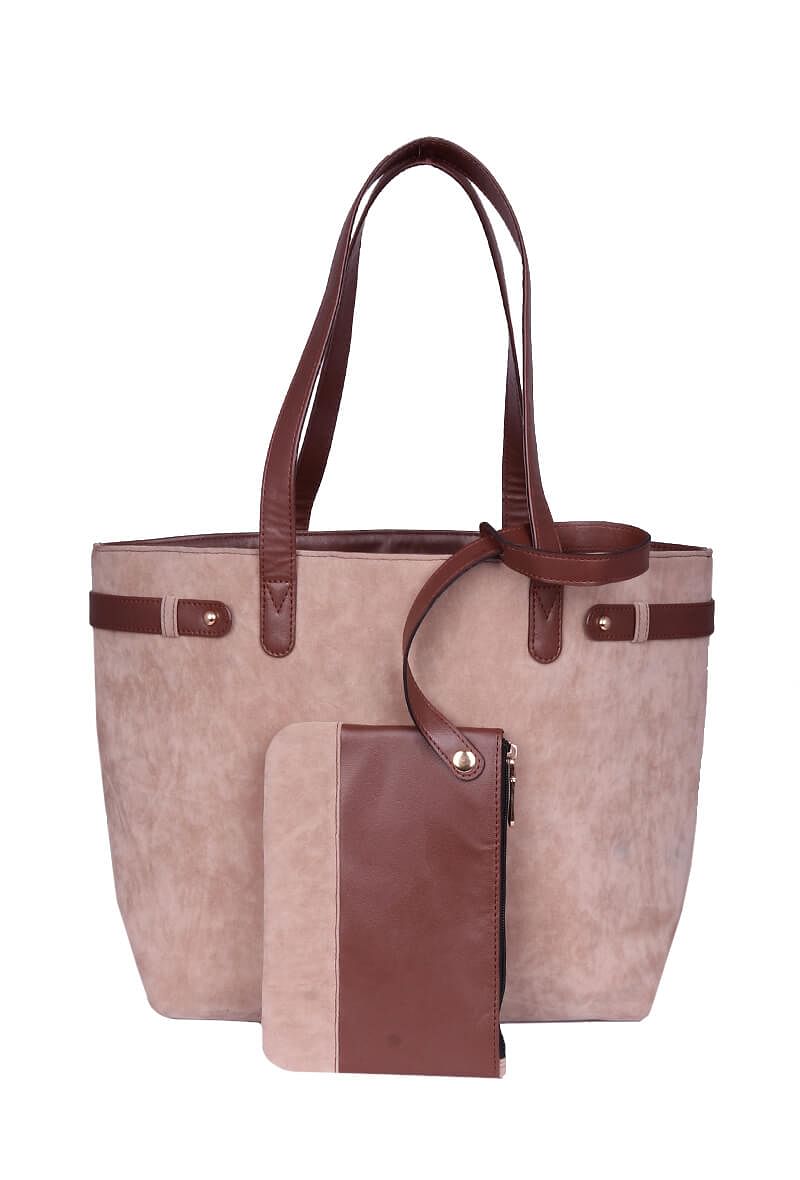 Beige Suede Tote Bag (11.3"x17"x5")