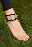 Set of 2: Black Threaded German Silver Anklet