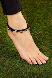 Set of 2: Black Embellishments Threaded German Silver Anklet