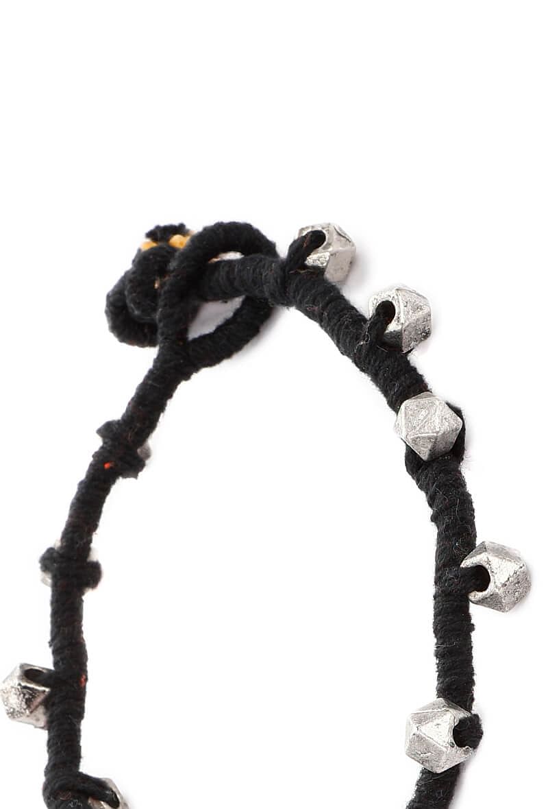 Set of 2: Black Embellishments Threaded German Silver Anklet