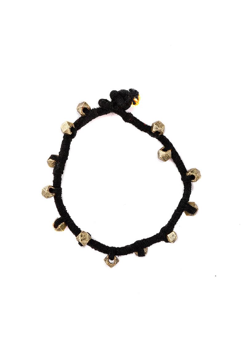 Set of 2: Noir German Silver Embellishments Threaded Anklet