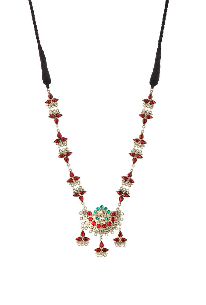Red German Silver Gold Plated Necklace