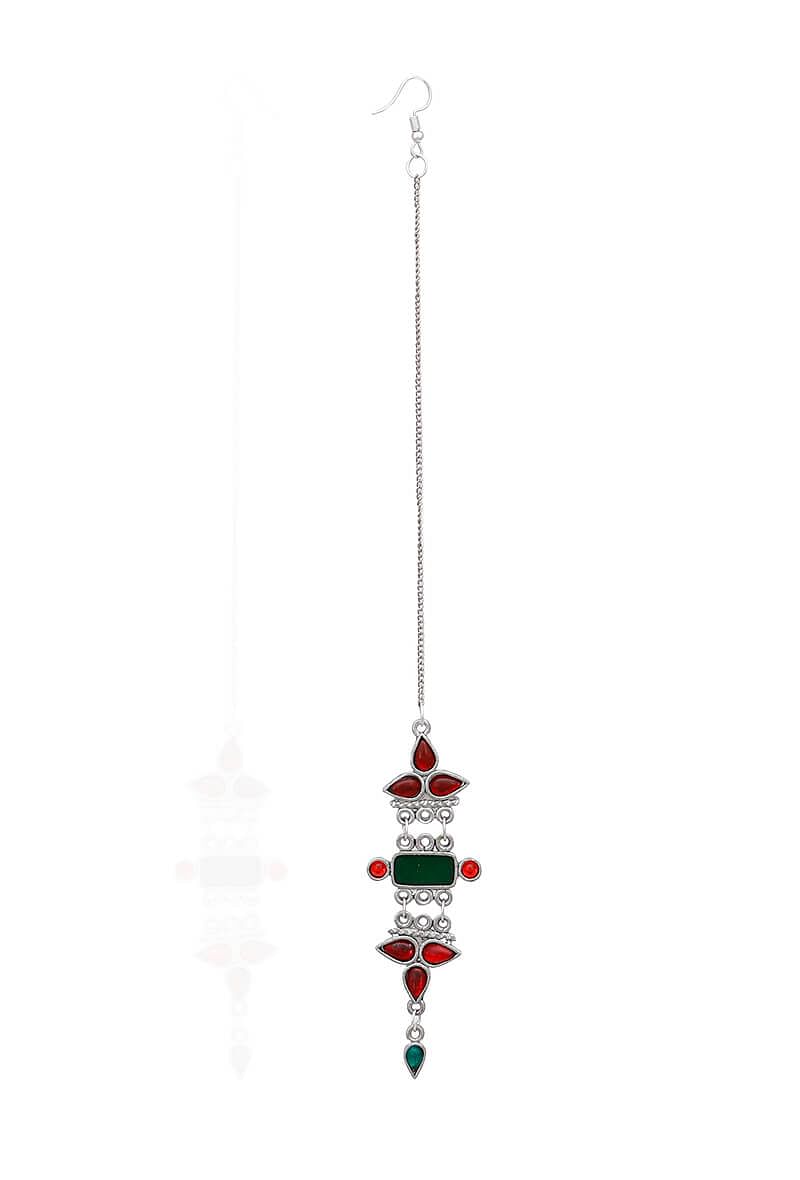 Red German Silver Afghan Maang Tika