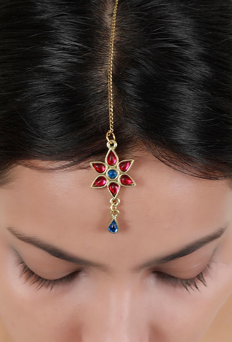 Red Afghan German Silver Maang Tika