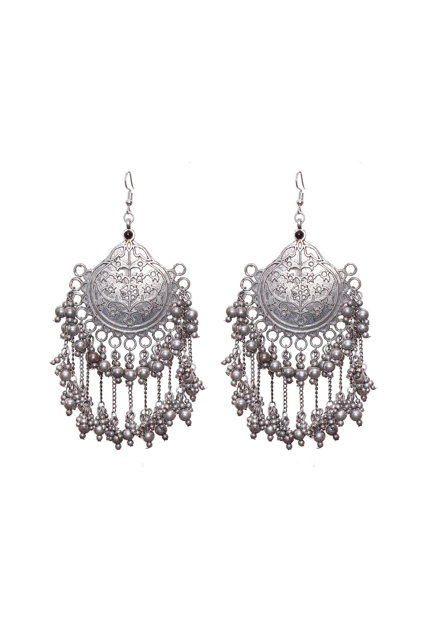 Circular Tribal Silver Plated Brass Earrings