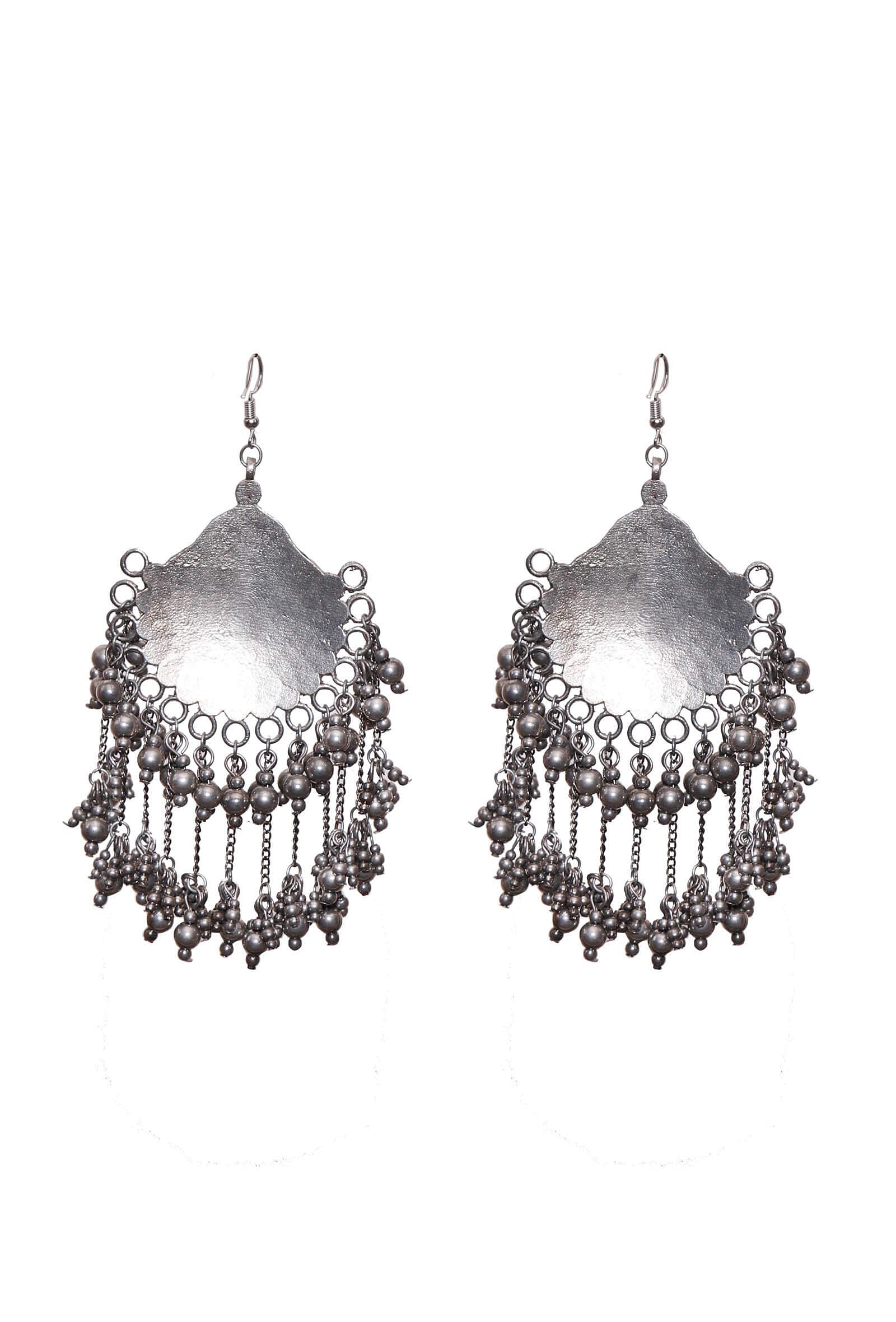 Circular Tribal Silver Plated Brass Earrings