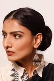 Silver Plated Brass Black Triangular Earrings