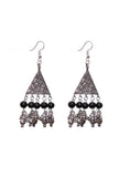 Silver Plated Brass Black Triangular Earrings