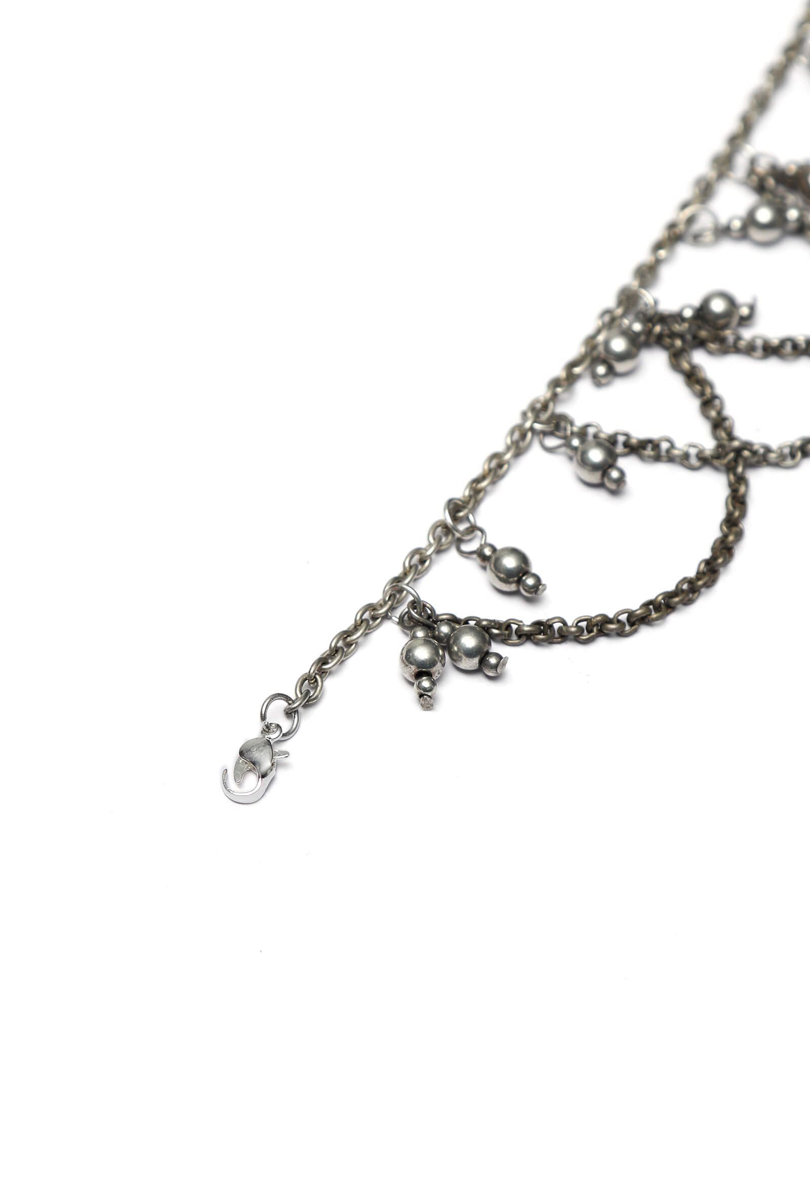 Set of 2: Antique Silver-Plated brass Chain Anklets With Bells