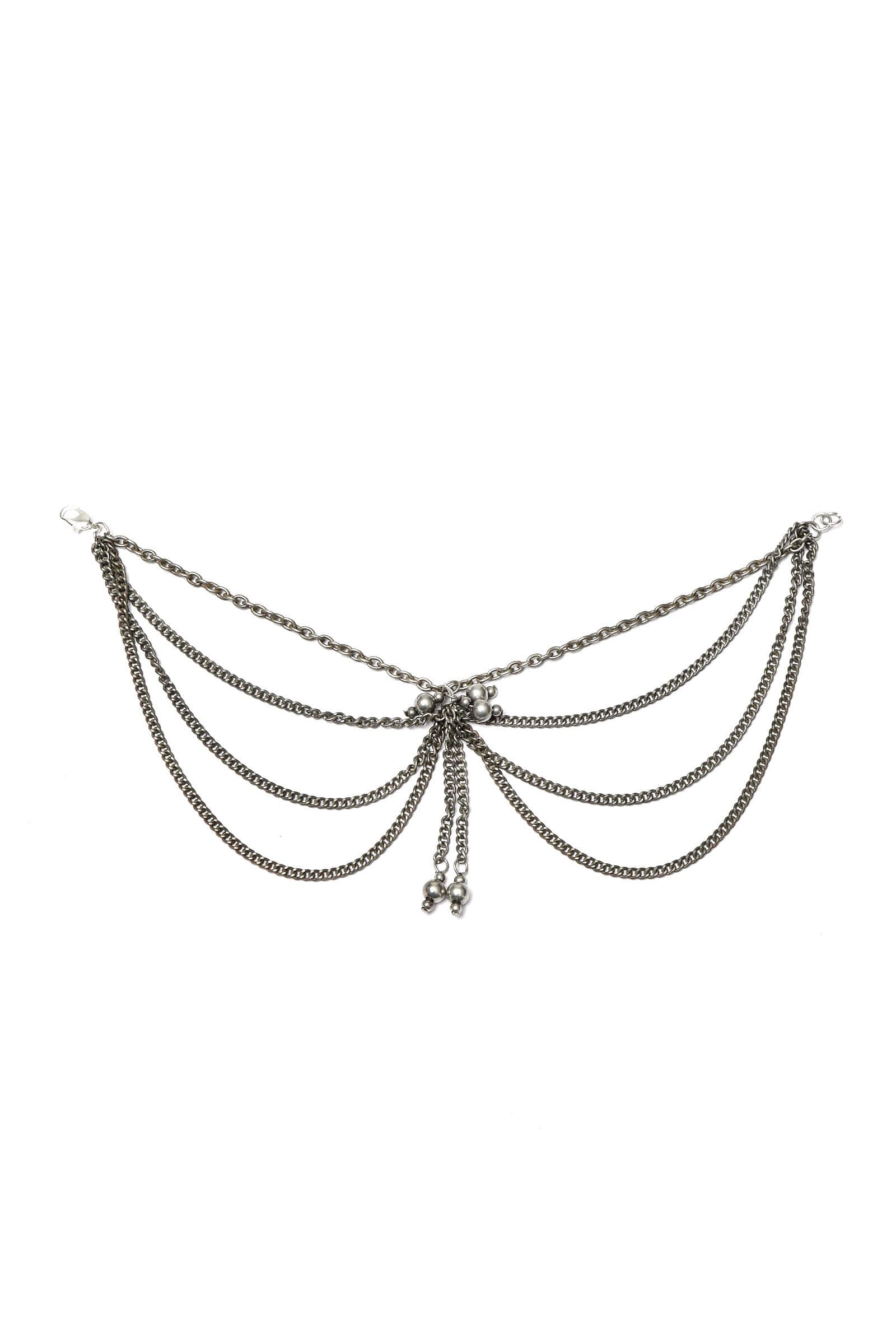 Set of 2: Silver-Plated Brass Statement Anklet With Antique Finish