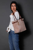 Beige Suede Tote Bag (11.3"x17"x5")